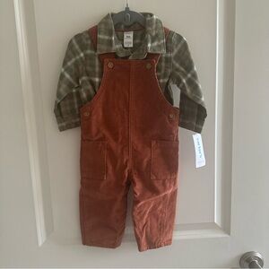 Baby Boy Plaid Shirt and Corduroy Overalls Set